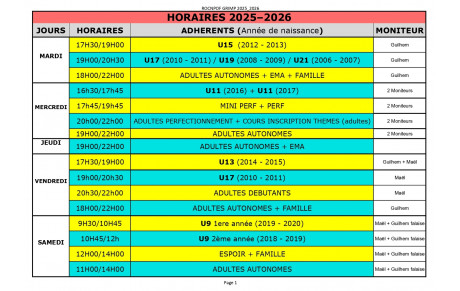 Créneaux écoles d'escalade et autonomes